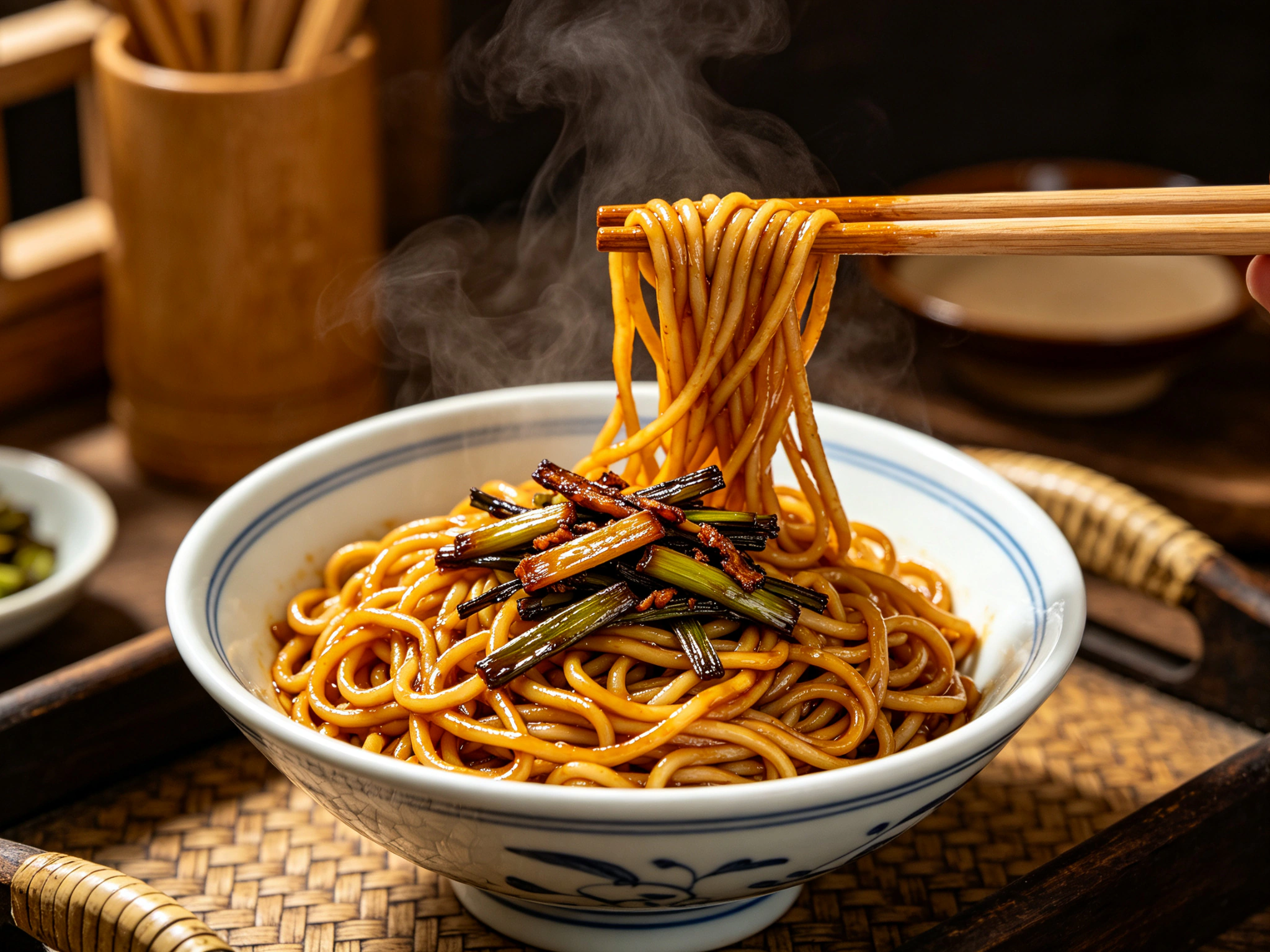Scallion oil noodles with dark soy