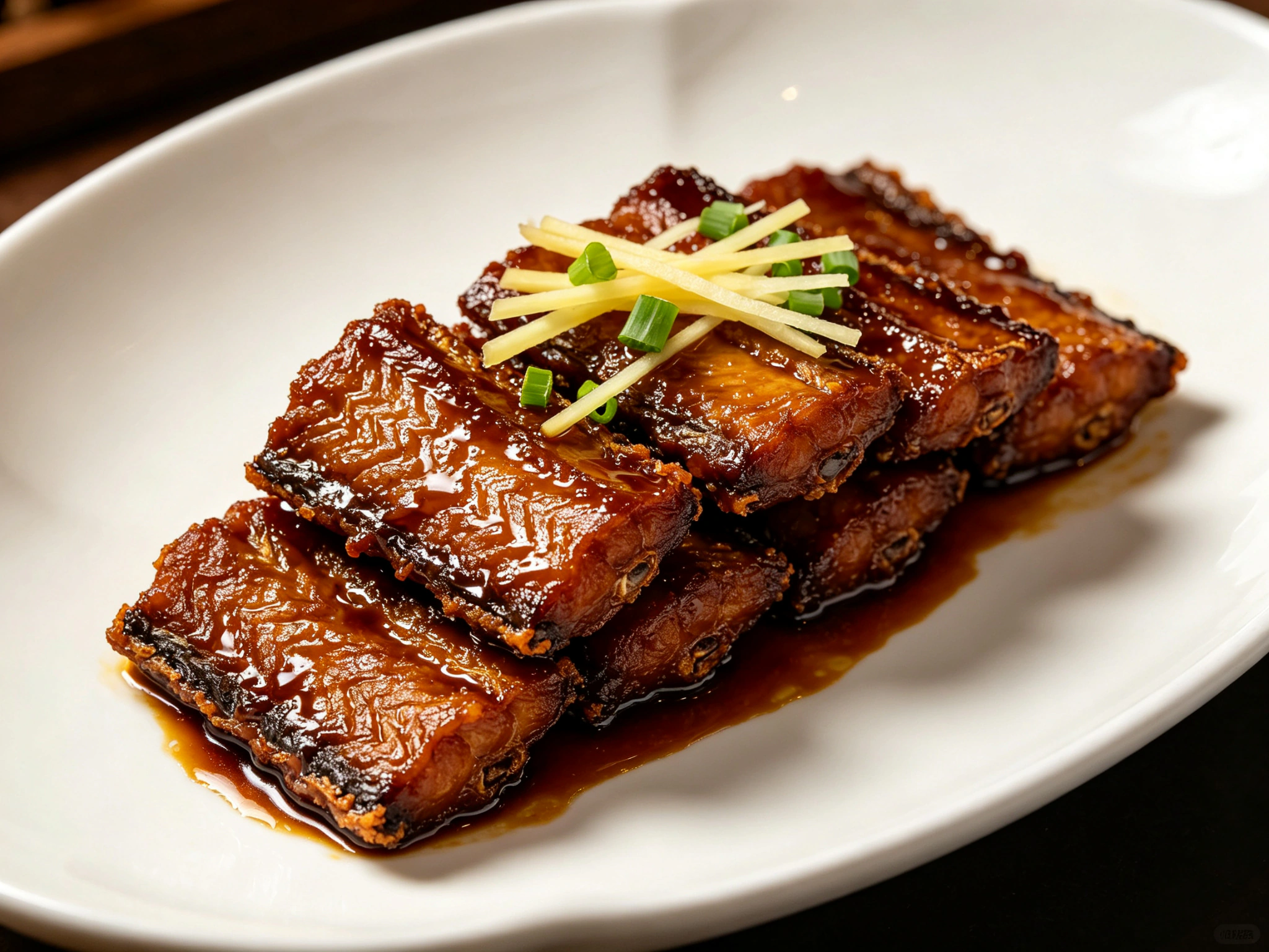 Glossy pieces of smoked fish