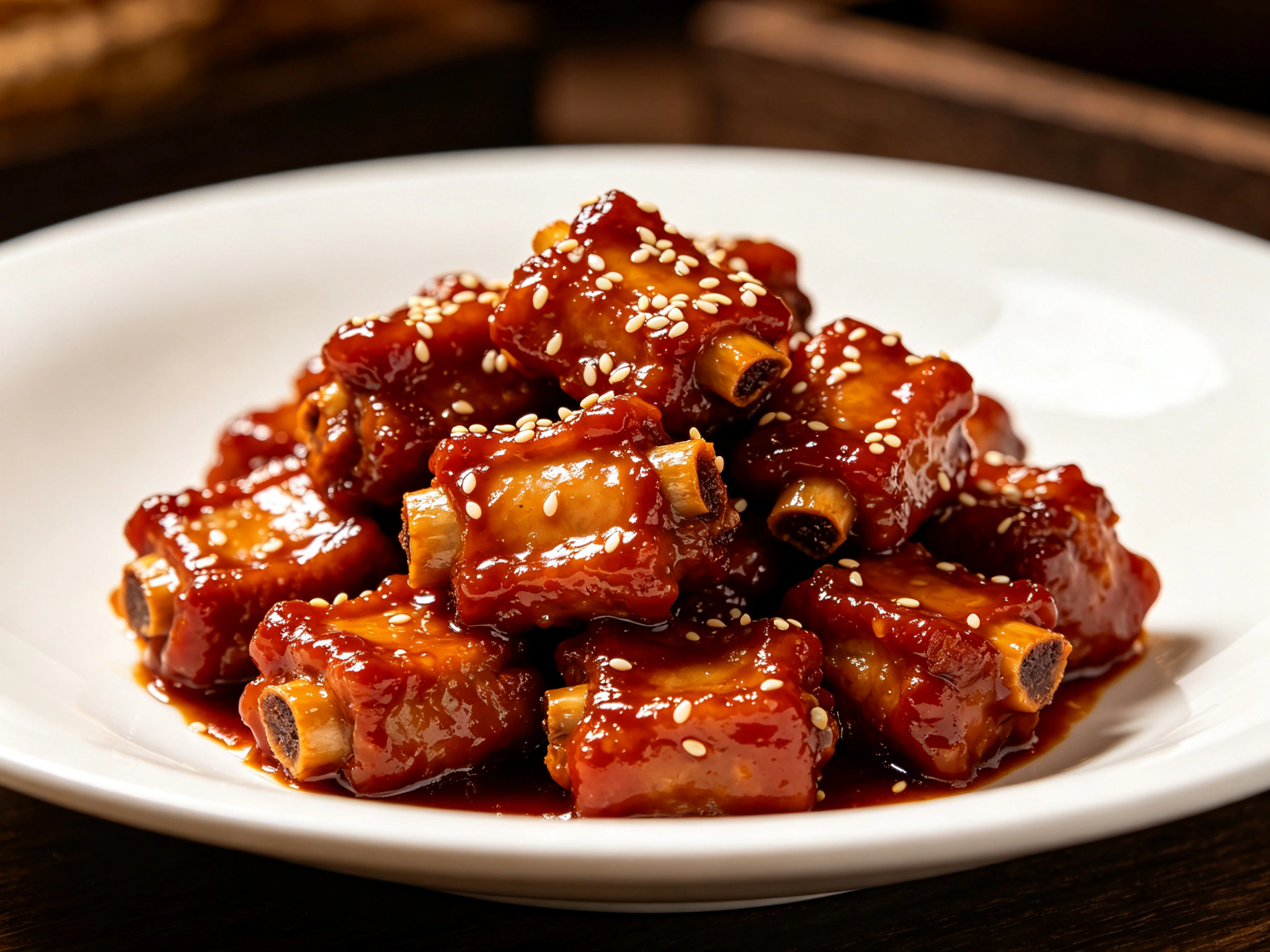 Small sweet-and-sour ribs in a glossy lacquer