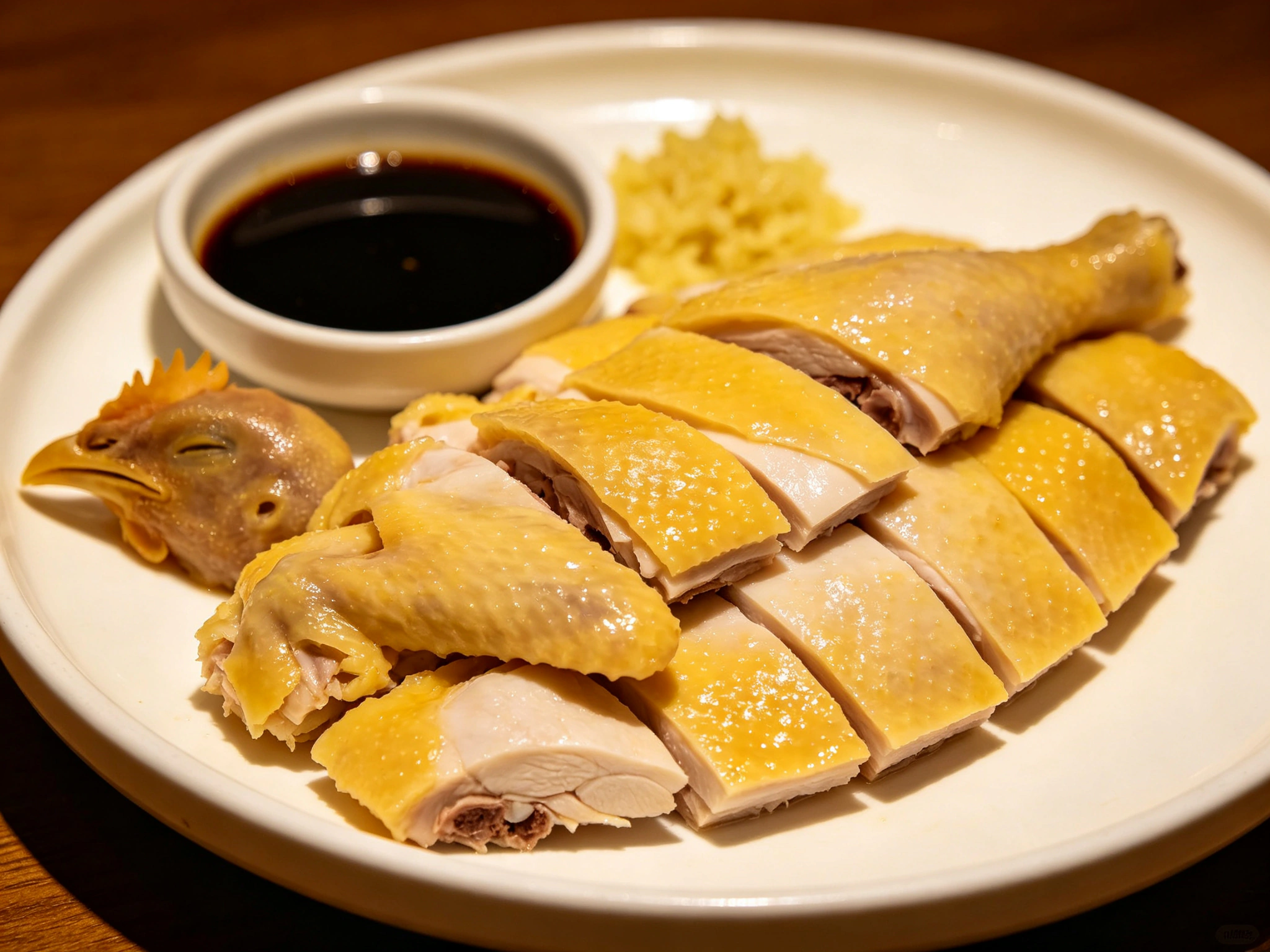White-cut chicken with soy-ginger dip